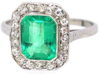 Art Deco Platinum, Emerald & Diamond Octagonal Cluster Ring