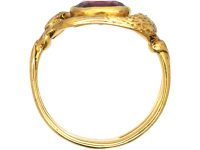 Victorian 18ct Gold Entwined Snakes Ring set with a Garnet