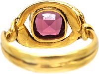 Victorian 18ct Gold Entwined Snakes Ring set with a Garnet
