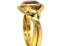 Victorian 18ct Gold Entwined Snakes Ring set with a Garnet