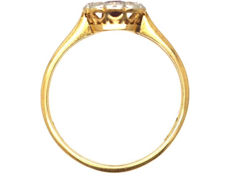 Edwardian 18ct Gold & Platinum Ruby & Diamond Oval Cluster Ring by Alabaster & Wilson