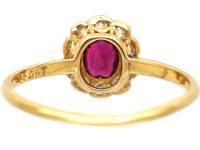 Edwardian 18ct Gold & Platinum Ruby & Diamond Oval Cluster Ring by Alabaster & Wilson