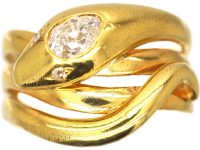 Victorian 18ct Gold Coily Snake Ring set with a Pear Shaped Diamond