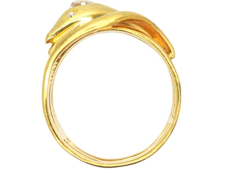 Victorian 18ct Gold Coily Snake Ring set with a Pear Shaped Diamond