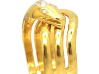 Victorian 18ct Gold Coily Snake Ring set with a Pear Shaped Diamond
