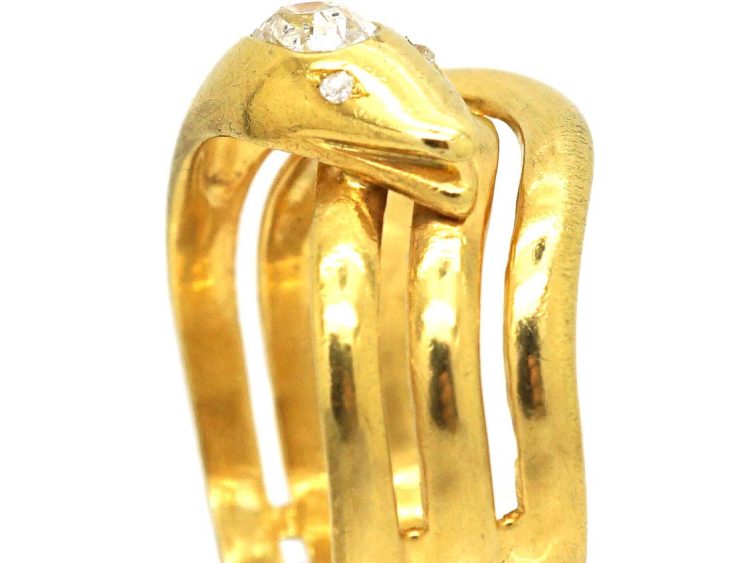 Victorian 18ct Gold Coily Snake Ring set with a Pear Shaped Diamond