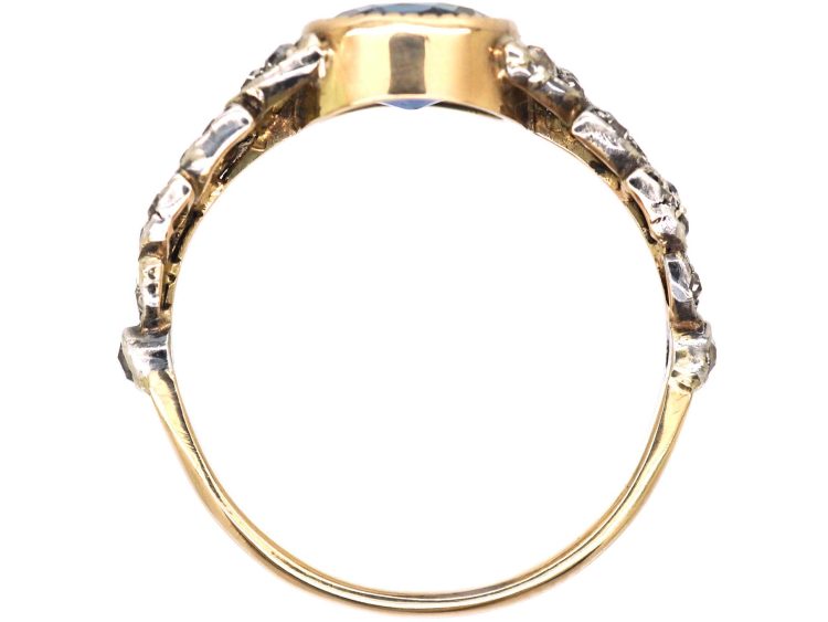 Edwardian 18ct Gold & Platinum, Sapphire & Diamond Ring with Leaf Motif