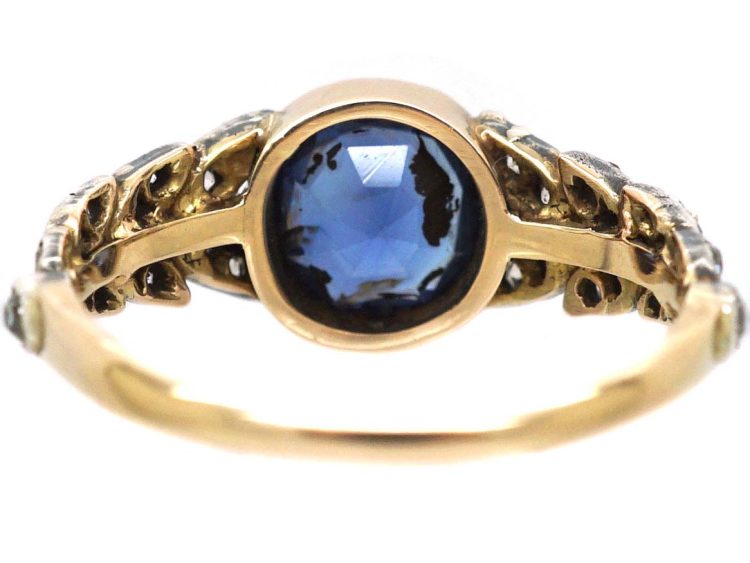 Edwardian 18ct Gold & Platinum, Sapphire & Diamond Ring with Leaf Motif
