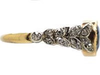 Edwardian 18ct Gold & Platinum, Sapphire & Diamond Ring with Leaf Motif