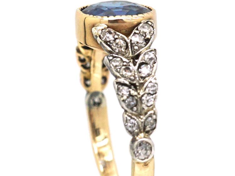Edwardian 18ct Gold & Platinum, Sapphire & Diamond Ring with Leaf Motif