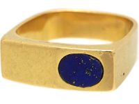 French Modernist 18ct Gold Ring set with Lapis Lazuli