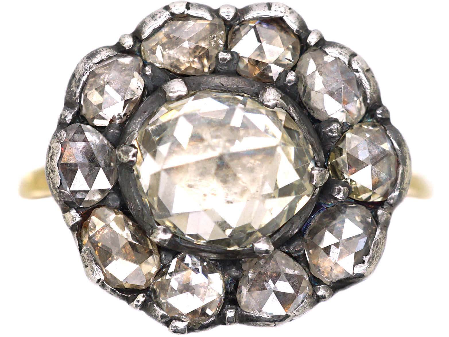 Georgian 15ct Gold & Silver, Rose Diamond Oval Cluster Ring