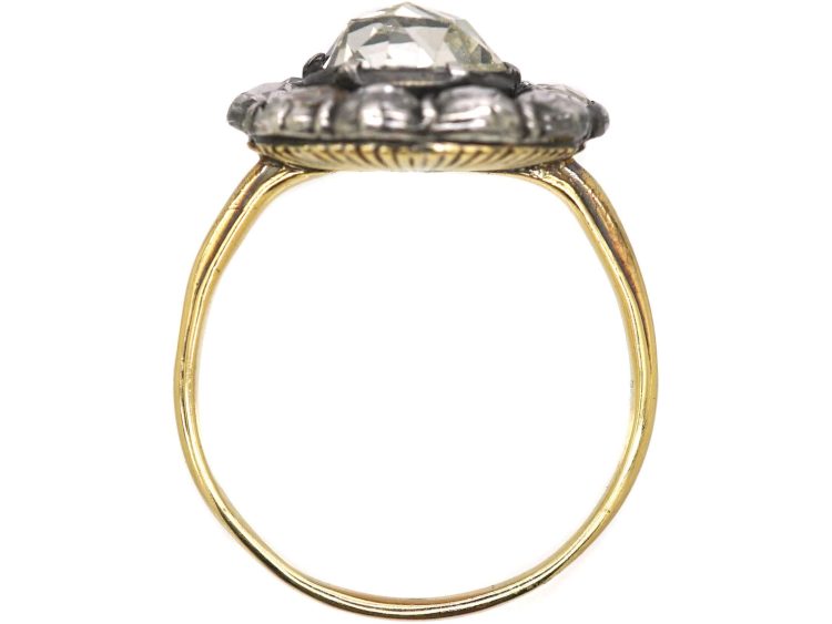 Georgian 15ct Gold & Silver, Rose Diamond Oval Cluster Ring