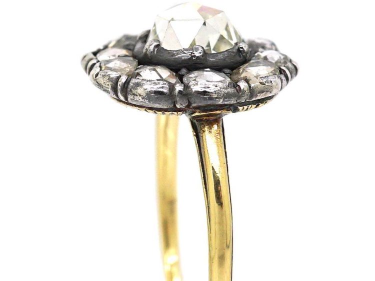Georgian 15ct Gold & Silver, Rose Diamond Oval Cluster Ring