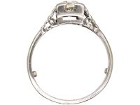 Art Deco 18ct White Gold & Platinum Solitaire Diamond Ring with Step Cut Shoulders