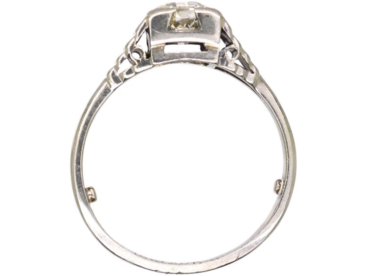 Art Deco 18ct White Gold & Platinum Solitaire Diamond Ring with Step Cut Shoulders
