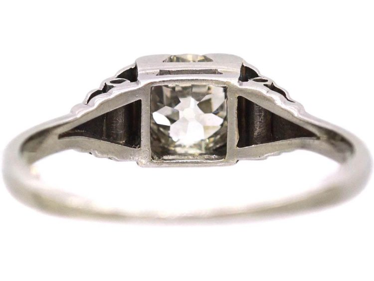 Art Deco 18ct White Gold & Platinum Solitaire Diamond Ring with Step Cut Shoulders