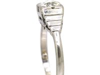 Art Deco 18ct White Gold & Platinum Solitaire Diamond Ring with Step Cut Shoulders