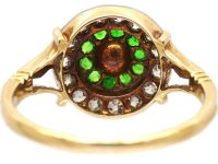 Edwardian 18ct Gold & Platinum Cluster Ring set with Green Garnets, Diamonds & a Natural Pearl
