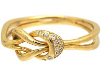 Mid 20th Century 18ct Gold Lover's Knot Ring set with Diamonds