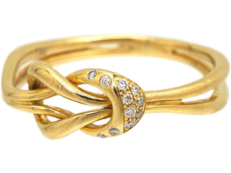 Mid 20th Century 18ct Gold Lover's Knot Ring set with Diamonds