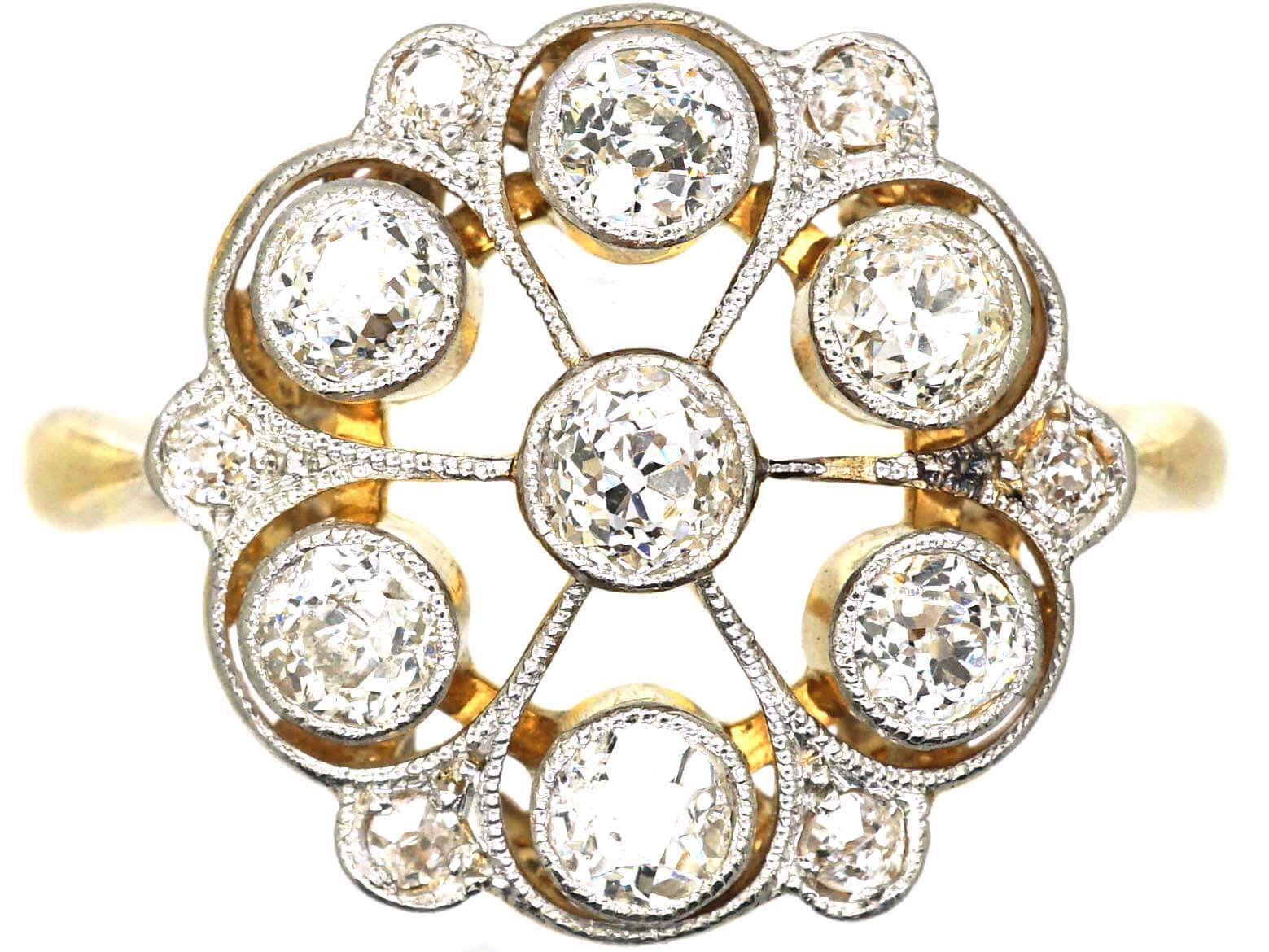 Edwardian 18ct Gold & Diamond Open Work Cluster Ring
