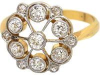 Edwardian 18ct Gold & Diamond Open Work Cluster Ring
