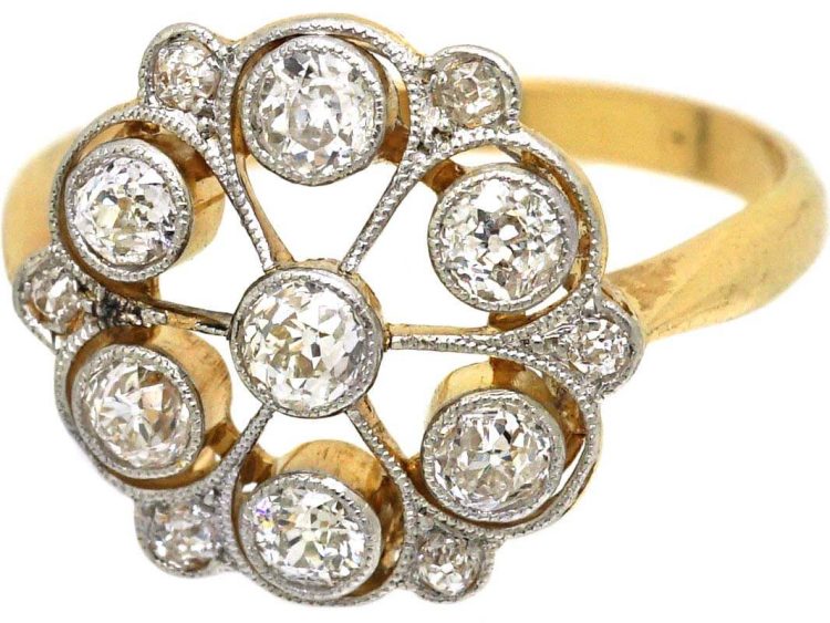 Edwardian 18ct Gold & Diamond Open Work Cluster Ring