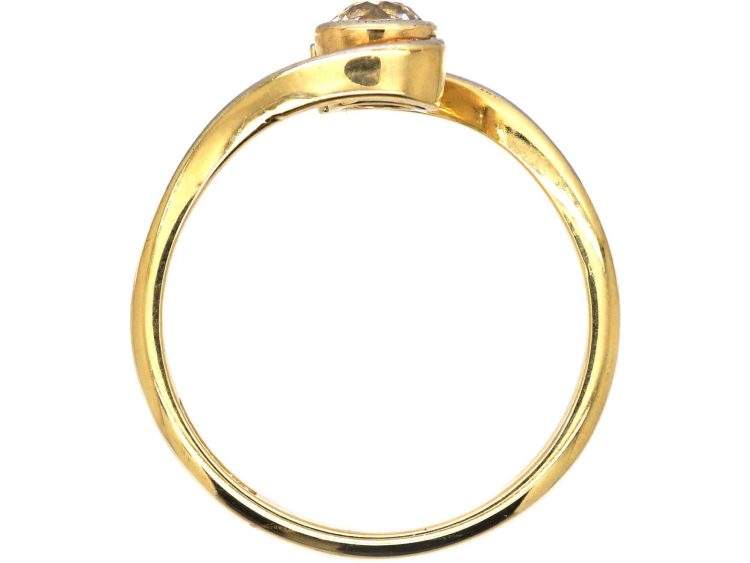 Art Nouveau 18ct Gold & Platinum, Diamond Solitaire Twist Ring