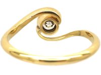 Art Nouveau 18ct Gold & Platinum, Diamond Solitaire Twist Ring