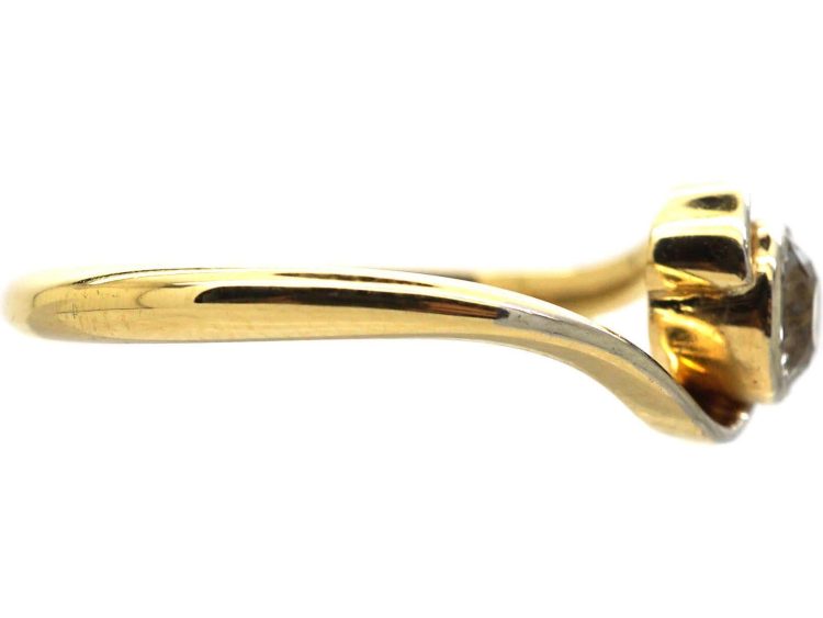 Art Nouveau 18ct Gold & Platinum, Diamond Solitaire Twist Ring