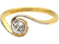 Art Nouveau 18ct Gold & Platinum, Diamond Solitaire Twist Ring
