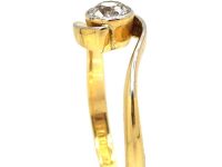 Art Nouveau 18ct Gold & Platinum, Diamond Solitaire Twist Ring