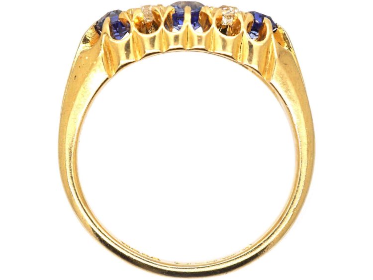 Edwardian 18ct Gold Three Stone Sapphire & Diamond Ring