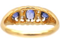 Edwardian 18ct Gold Three Stone Sapphire & Diamond Ring