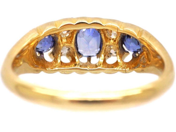 Edwardian 18ct Gold Three Stone Sapphire & Diamond Ring