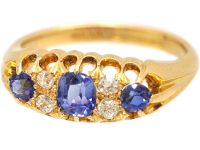 Edwardian 18ct Gold Three Stone Sapphire & Diamond Ring