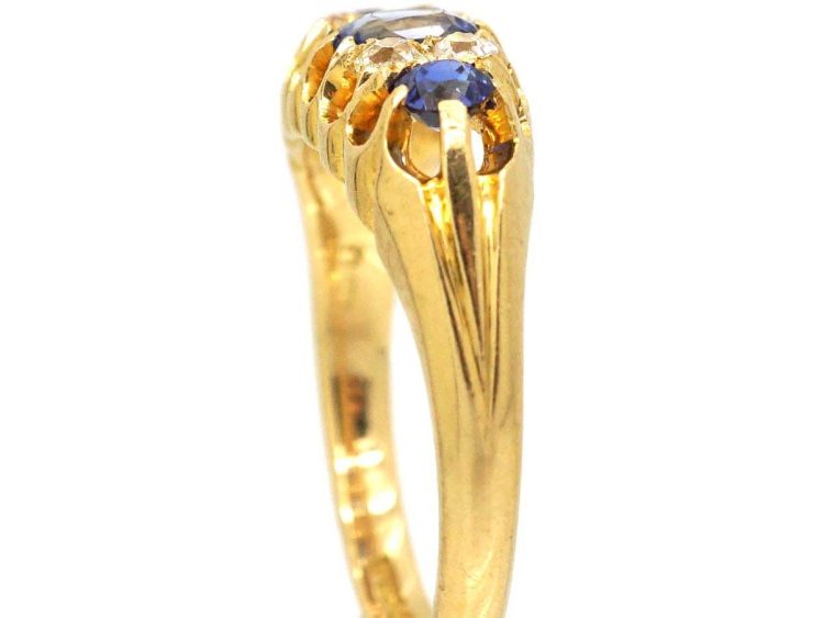 Edwardian 18ct Gold Three Stone Sapphire & Diamond Ring