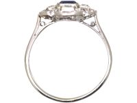 Art Deco Platinum, Octagonal Cut Sapphire & Diamond Ring