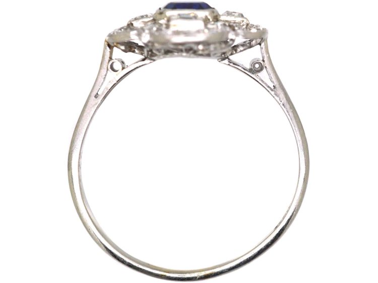 Art Deco Platinum, Octagonal Cut Sapphire & Diamond Ring