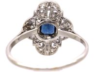 Art Deco Platinum, Octagonal Cut Sapphire & Diamond Ring
