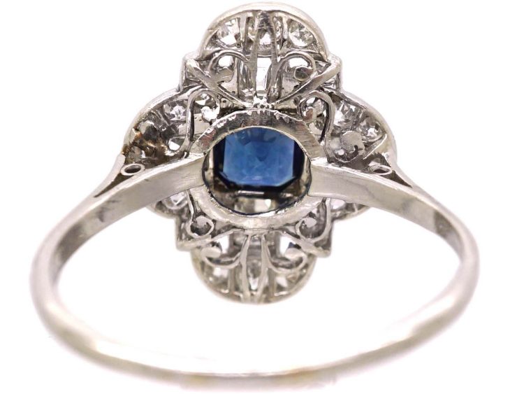 Art Deco Platinum, Octagonal Cut Sapphire & Diamond Ring