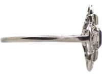 Art Deco Platinum, Octagonal Cut Sapphire & Diamond Ring