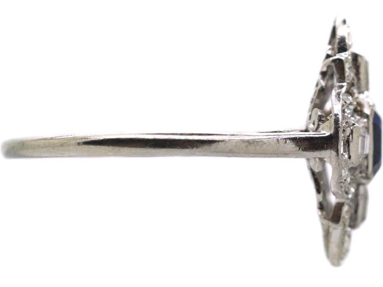 Art Deco Platinum, Octagonal Cut Sapphire & Diamond Ring
