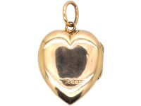 Edwardian 9ct Gold Heart Shaped Locket with Flower Motif set with Diamonds