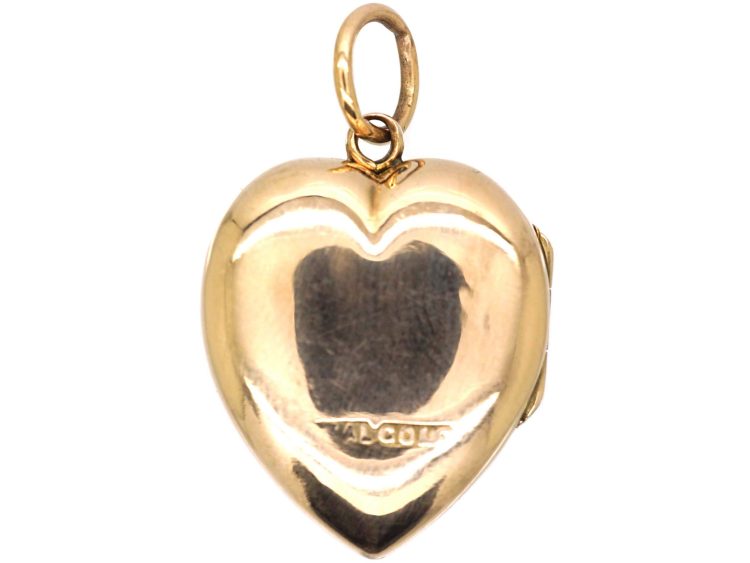 Edwardian 9ct Gold Heart Shaped Locket with Flower Motif set with Diamonds