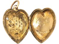 Edwardian 9ct Gold Heart Shaped Locket with Flower Motif set with Diamonds