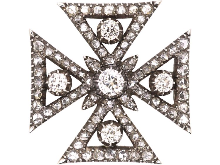 Georgian Maltese Cross Brooch/ Pendant set with Diamonds