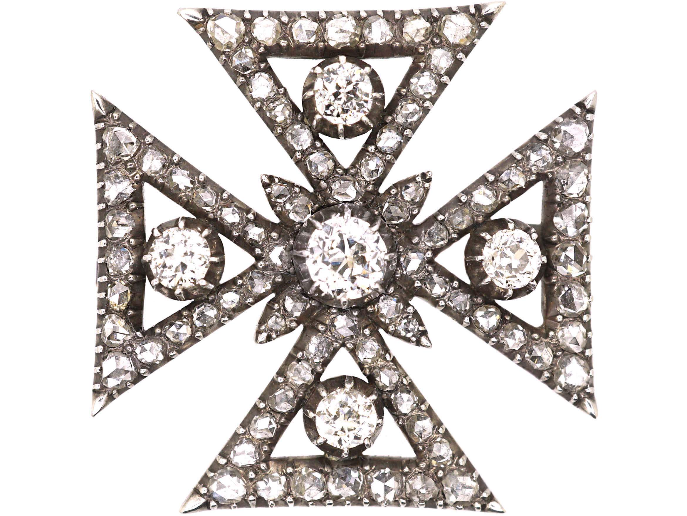 Georgian Maltese Cross Brooch/ Pendant set with Diamonds