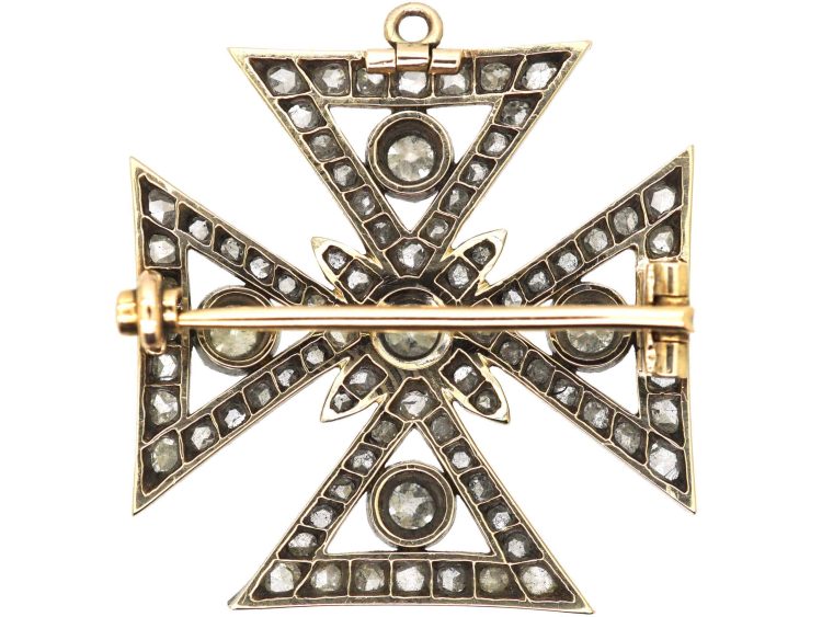 Georgian Maltese Cross Brooch/ Pendant set with Diamonds